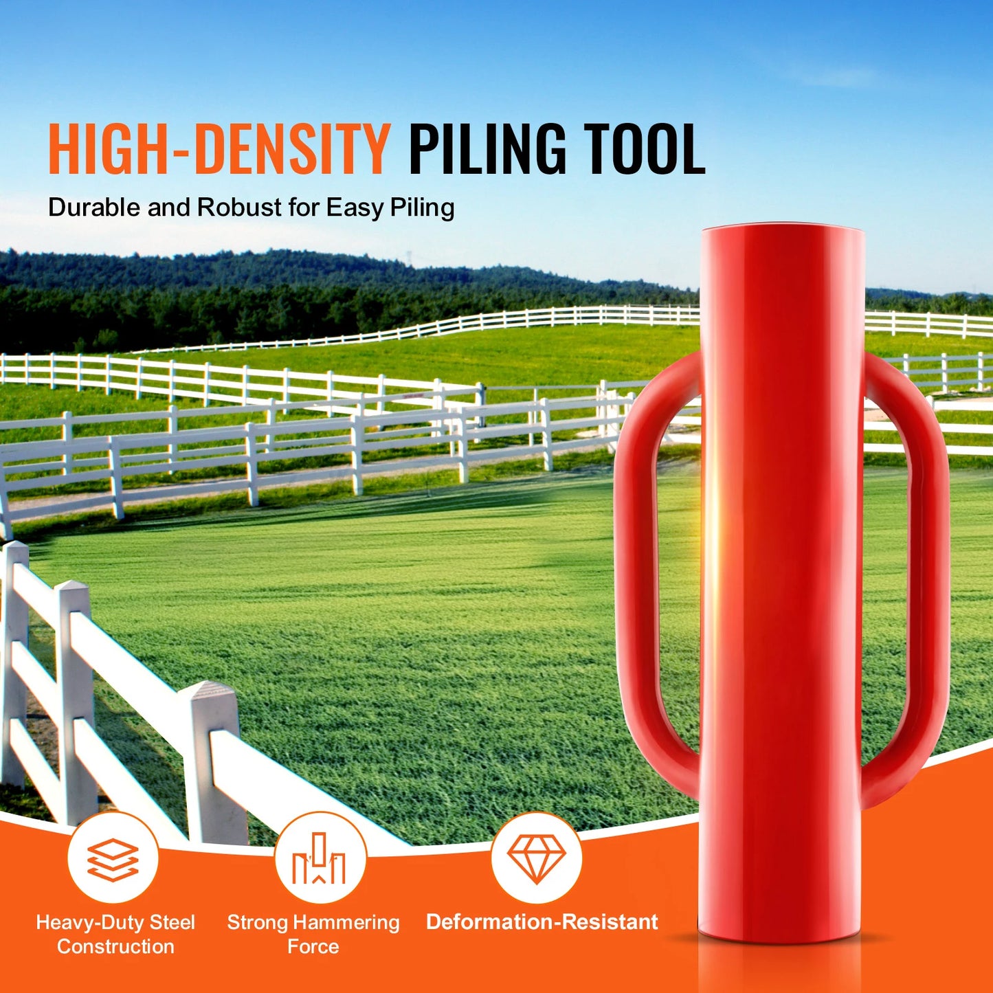 SucceBuy Fence Post Driver with Handle Pole Pounder Heavy Duty Carbon Steel Hand Post Rammer Fencing Hole Digger for Channel