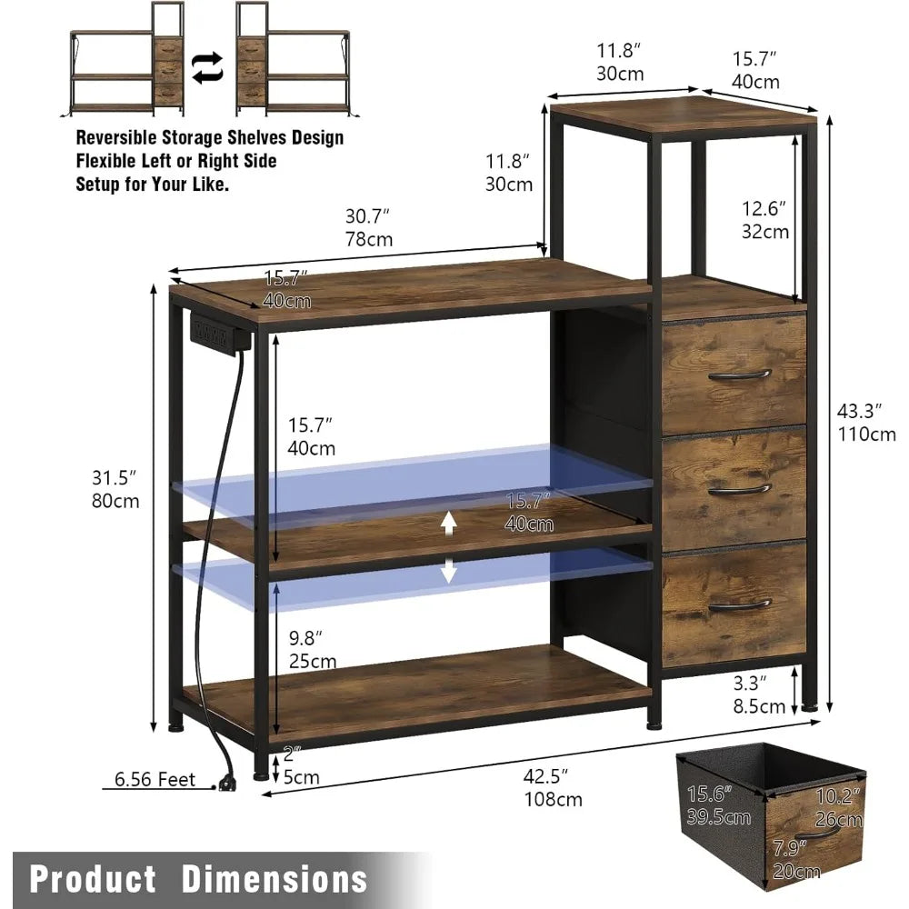 20 Gallon Aquarium Stand with Power Outlets, Fish Tank Stand with 3 Drawers, Metal Frame, Heavy Duty, Reptile Tank Stand with 3-