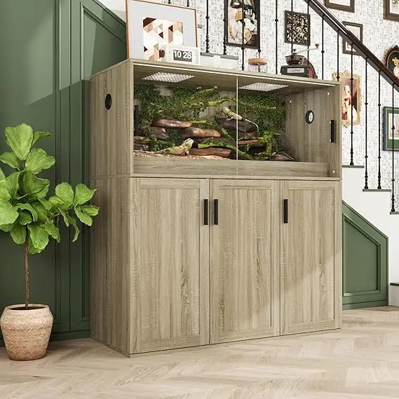 Terrarium Stand, Bearded Dragon Cage, Reptile Tank Stand Enclosure, Terrarium Table with Tempered Glass, Ventilation Holes and 2