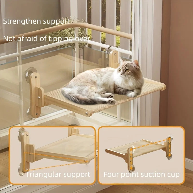 Cat hammock, cat window, suction cup cat bed, suspended sunbathing cat bed, solid wood cat climbing frame, balcony pet supplies