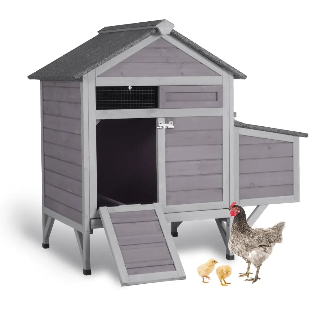 Outdoor Chicken Coop with Nesting Box, Weatherproof Hen House with Leakproof Pull-Out Tray, Oenable Roof, Poultry Coop