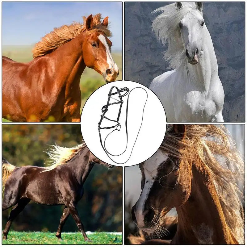 Horse Halters And Lead Ropes PU Leather Halter With Adjustable Metal Buckle Ergonomic Comfortable Unfettered Riding Horse Bridle