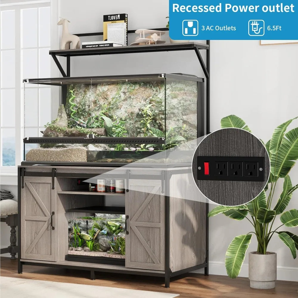 VOWNER Farmhouse Reptile Tank Stand with Power Outlet, 48 X 24 Tabletop Fits up to 120 Gallon Bearded Dragon Tank, Heavy Duty Aq