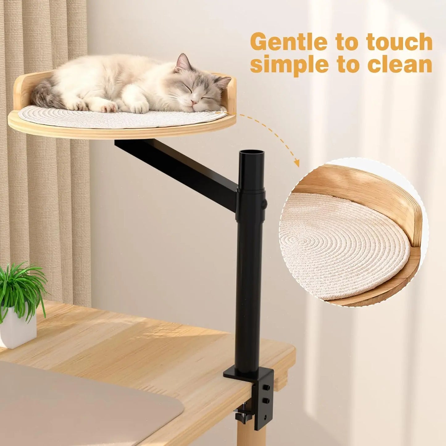 Cat Desk Bed 15.75', 360° Rotating, Height Adjustable, Up to 22kg, for Office & Gaming Tables