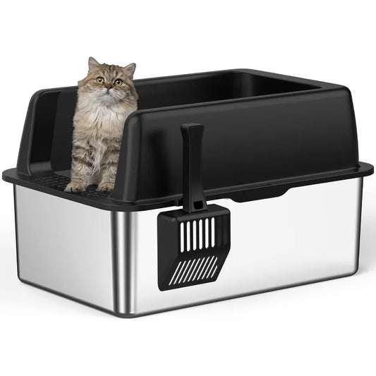 Extra Large Stainless Steel Litter Box with Lid 8Inch Deep Design for Big Cats HighSided Metal Cat Litter Tray with NonSticky S