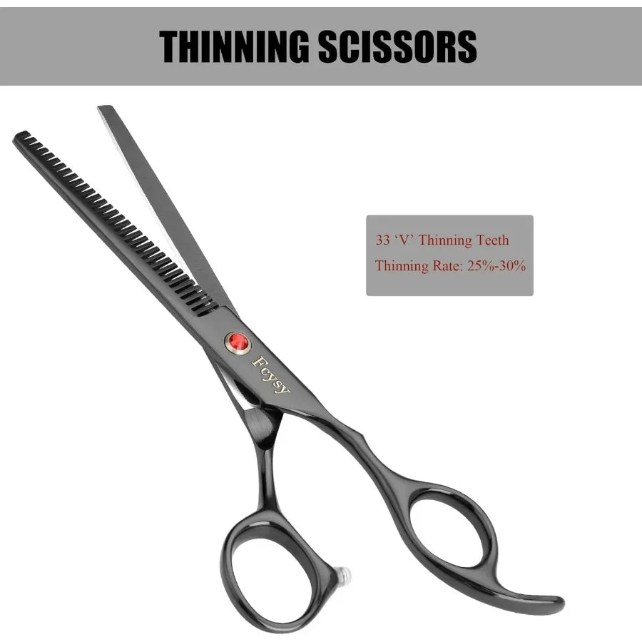 Dog Grooming Scissors Kit Professional Pet Hair Cutting Shears Set with Curved Straight Blades Scissors Thinning Shears Stainle