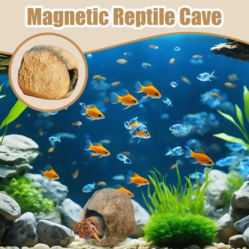 Magnetic Reptile Hide Cave Simulated Rock Appearance Shelter House Aquarium Betta Fish Shrimp Reptile Magnetic Resin Hide Caves