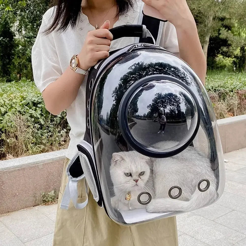 Portable Transparent Pet Cat Carrier Clear Dome Space Capsule Pet Carrying Bag Breathable Cat Backpack Vet Visit