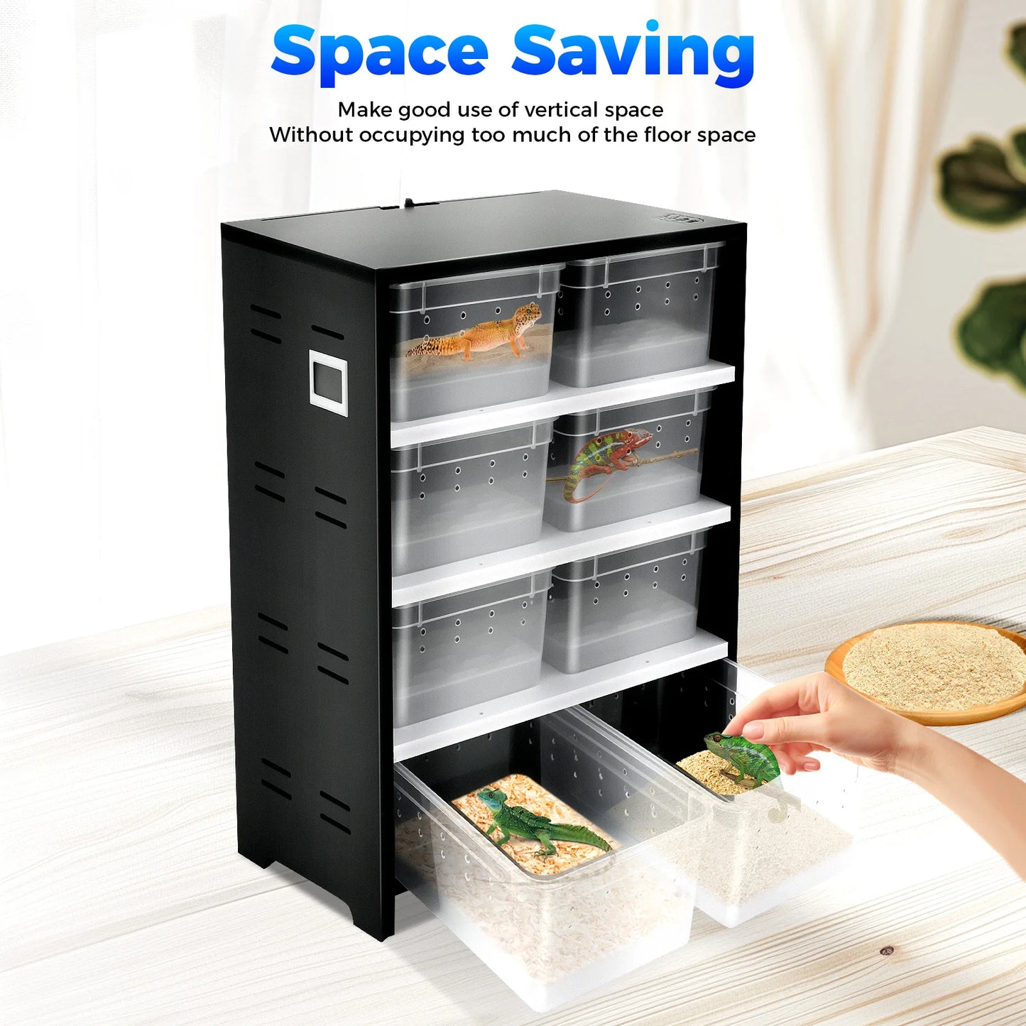 8-Tier Reptile & Amphibian Breeding Cabinet, 25W Heating Pad & Full Ventilation, Terrarium System for Spiders, Lizards, Snakes