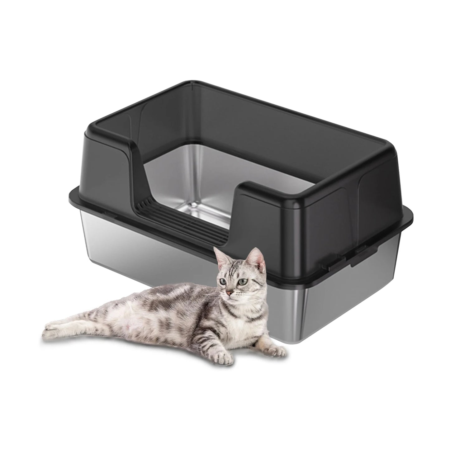 Stainless Steel Litter Box With Lid High Sided Litter Box Suitable For Middle and Small Cats Splash-Proof Cat Litter Box