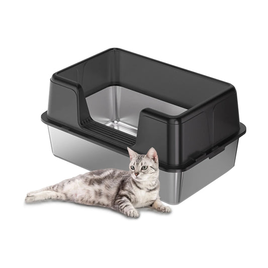 Stainless Steel Litter Box With Lid High Sided Litter Box Suitable For Middle and Small Cats Splash-Proof Cat Litter Box