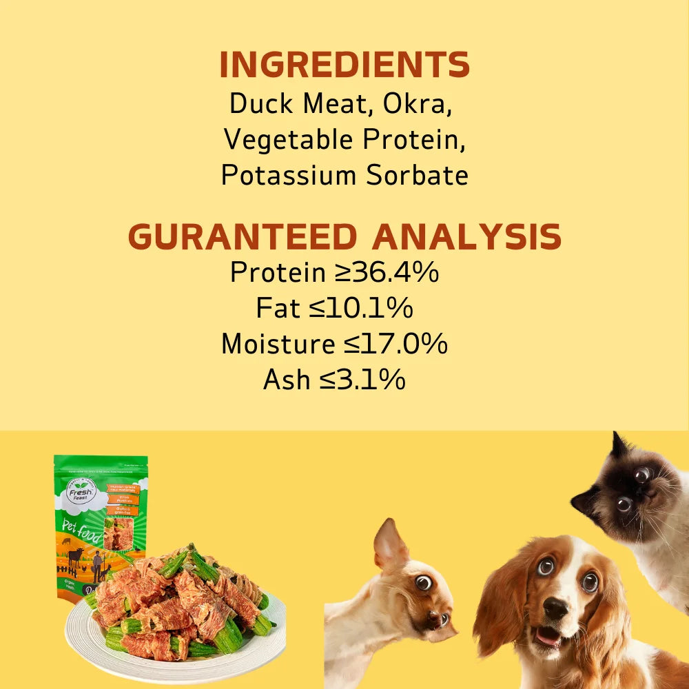 7.05oz/14.11oz(200g/400g) Duck Wrapped Okra, All Natural Ingredients, Natural Dog Treats, Healthy, Easily Digestible