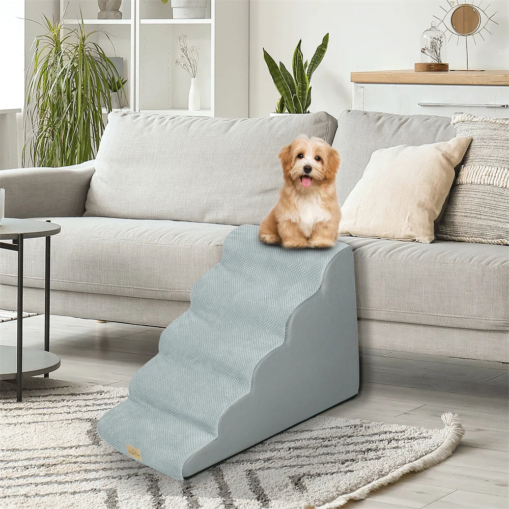 Dog Ramp Step Stairs 5 Steps Pet Stairs for High Beds and Sofa High-Density Sponge Foam Dog Steps with Removable Washable Cover