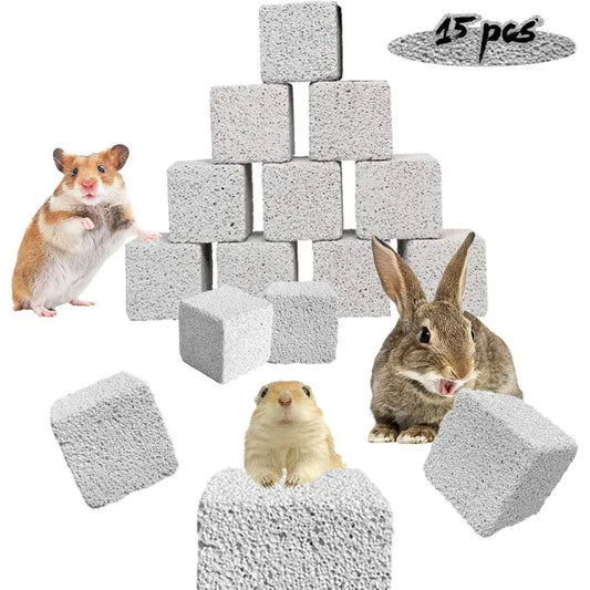 15 Pcs Rabbits Lava Blocks Bunny Teeth Grinding Stone Small Animal Mineral Calcium Stone Chews Toy for Hamsters Chinchillas and