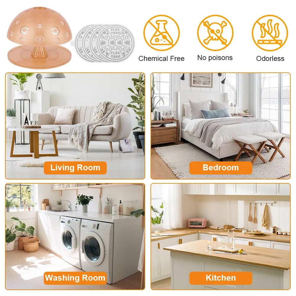 Wireless Flea Trap Set 2Pcs with Cable Insect Killer 360 Degree Light Attraction Plug In Pest Trap for Home and Bedroom