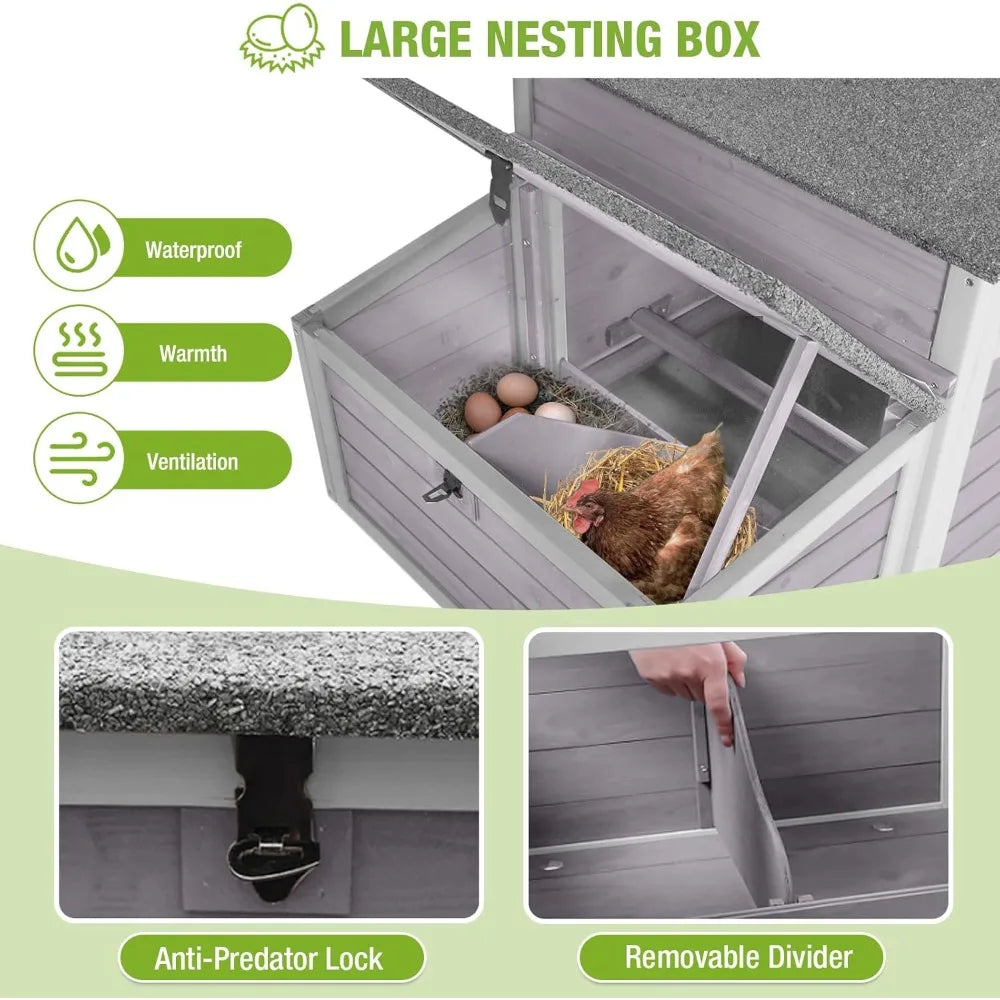 Outdoor Chicken Coop with Nesting Box, Weatherproof Hen House with Leakproof Pull-Out Tray, Oenable Roof, Poultry Coop