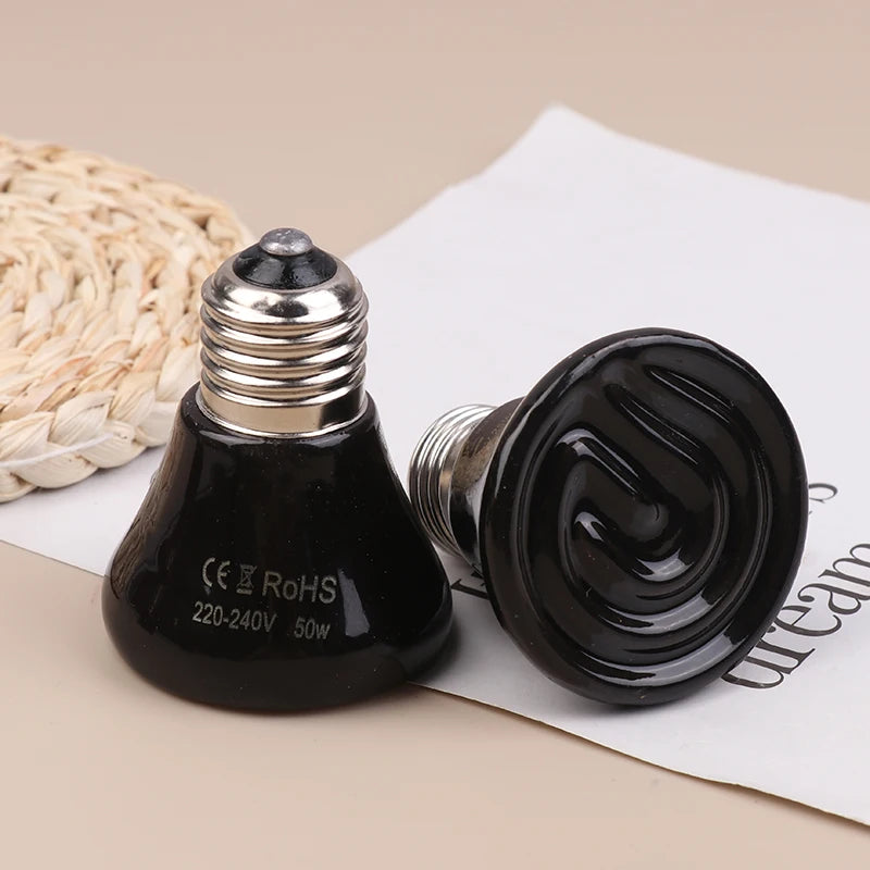 Far-Infrared Ceramic Heat Lamp 25W/50W/75W - No-Light E27 Reptile Heater for Terrariums, 24H Safe Heating