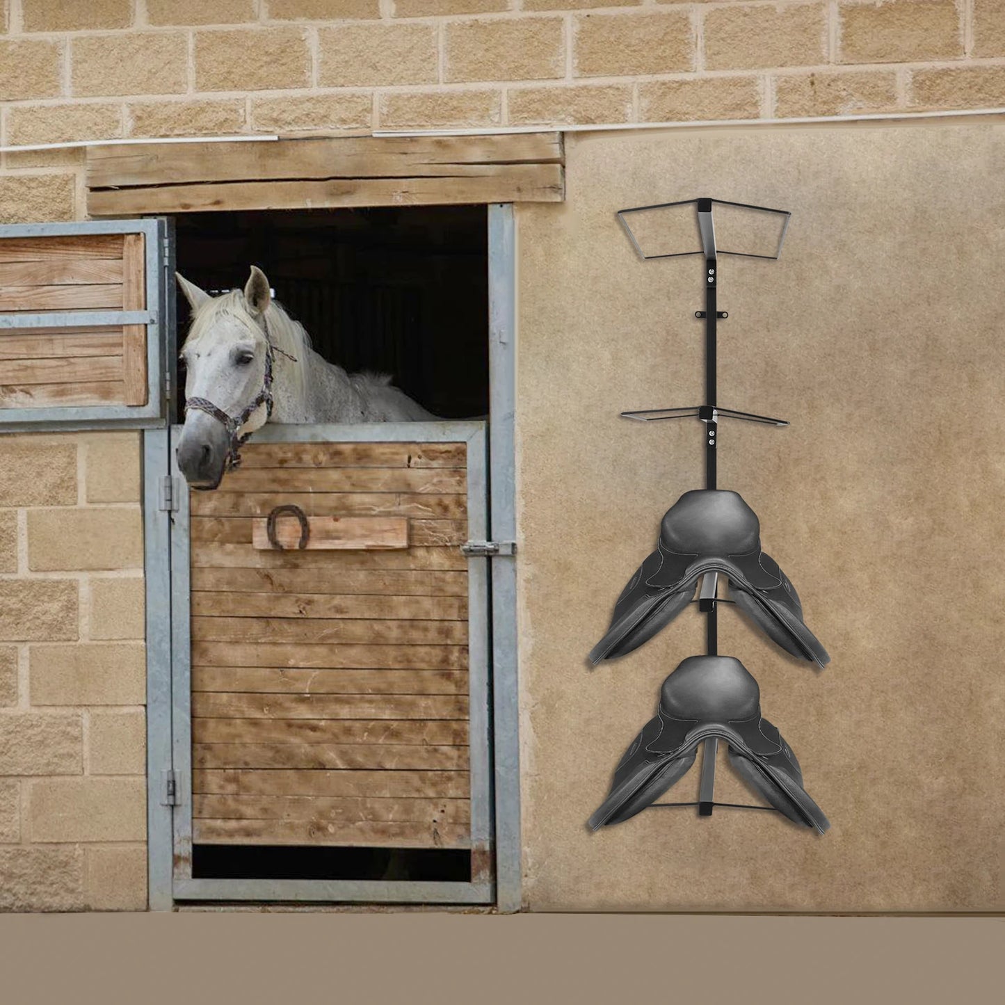 4-tier Steel Saddle Rack,Black Wall Mounted Saddle Rack 58.5*32*118cm for Horse Tack Room Stable