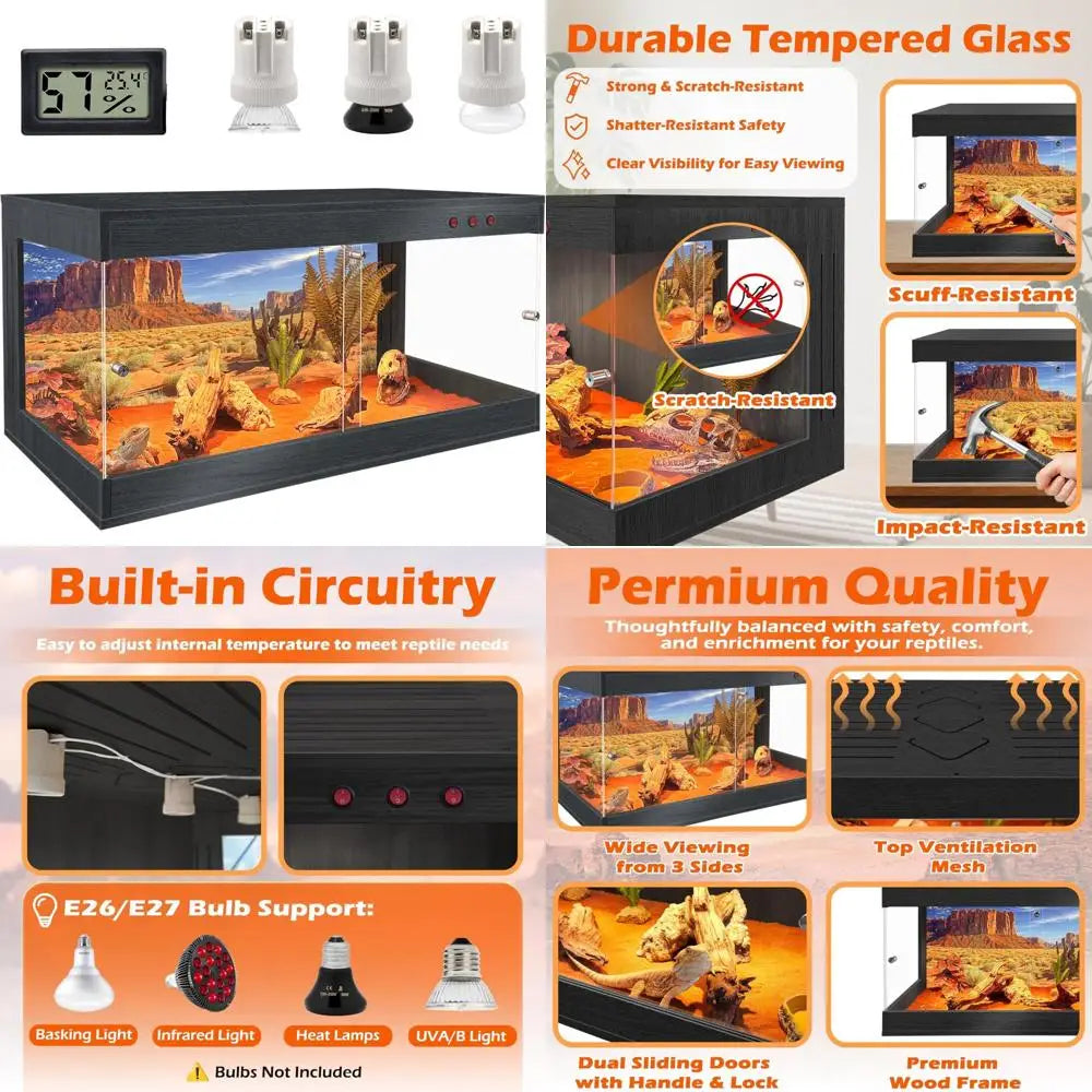 Royxen Tempered Glass Reptile Tank 62 Gallon,Reptile Enclosure with Metal Mesh Top and Lockable Design, Bearded Dragon Tank for