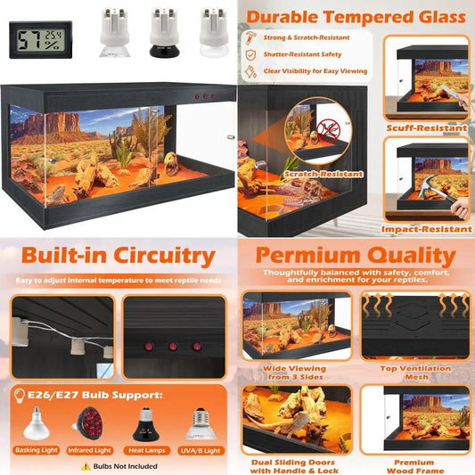 Royxen Tempered Glass Reptile Tank 62 Gallon,Reptile Enclosure with Metal Mesh Top and Lockable Design, Bearded Dragon Tank for