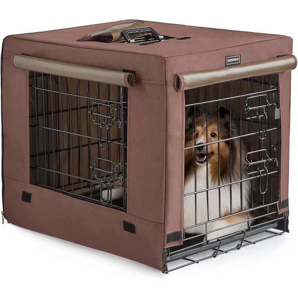 DONORO Dog Crates for Small Size Dogs Indoor, Double Door Dog Kennels & Houses for Puppy and Cats with Dog Crate Cover, Collapsi