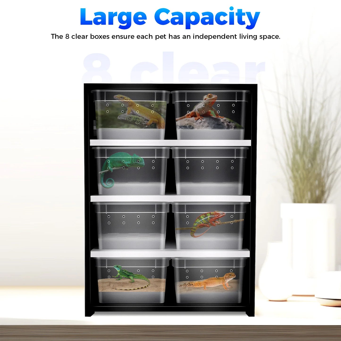 8-Tier Reptile & Amphibian Breeding Cabinet, 25W Heating Pad & Full Ventilation, Terrarium System for Spiders, Lizards, Snakes