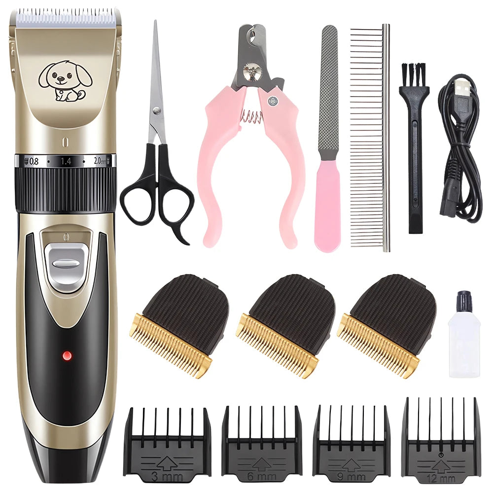 Professional Cat Dog Hair Clipper Grooming Kit Rechargeable Pet Hair Trimmer Shaver Set Animals Hair Cutting Machine Low-Noise