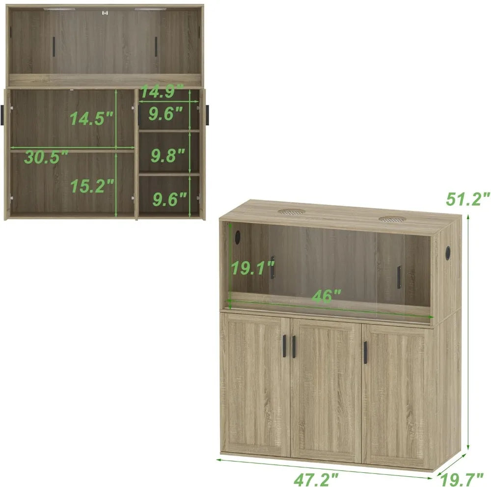 Terrarium Stand, Bearded Dragon Cage, Reptile Tank Stand Enclosure, Terrarium Table with Tempered Glass, Ventilation Holes and 2