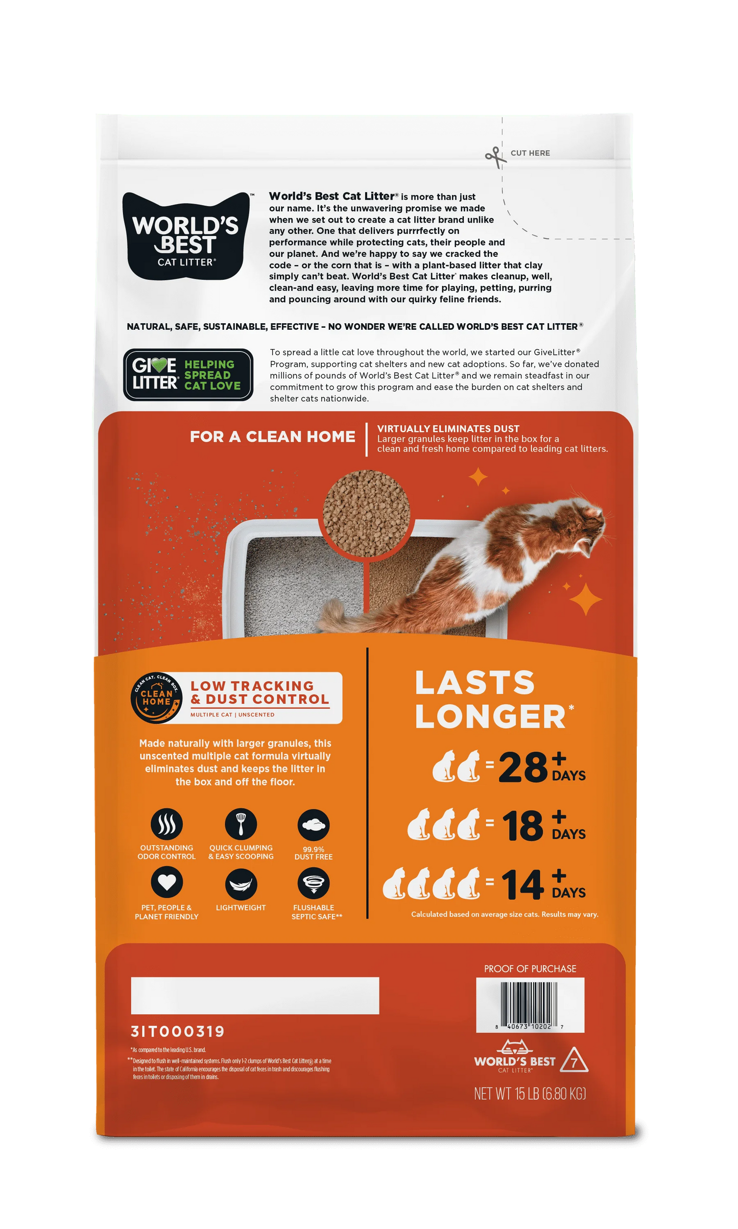 Best Cat Litter Low Tracking & Dust Control Unscented Cat Litter | Flushable | 15 lb