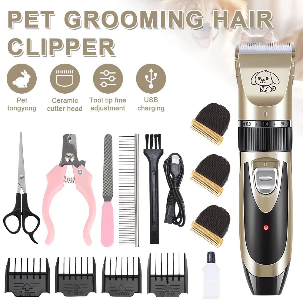 Professional Cat Dog Hair Clipper Grooming Kit Rechargeable Pet Hair Trimmer Shaver Set Animals Hair Cutting Machine Low-Noise