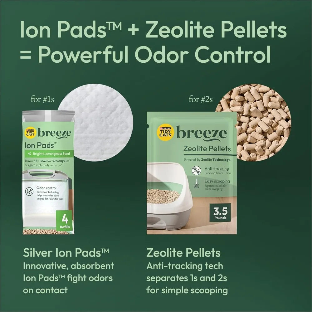 Tidy Cats Hooded Litter Box System, BREEZE Hooded System Starter Kit Litter Box, Litter Pellets & Pads