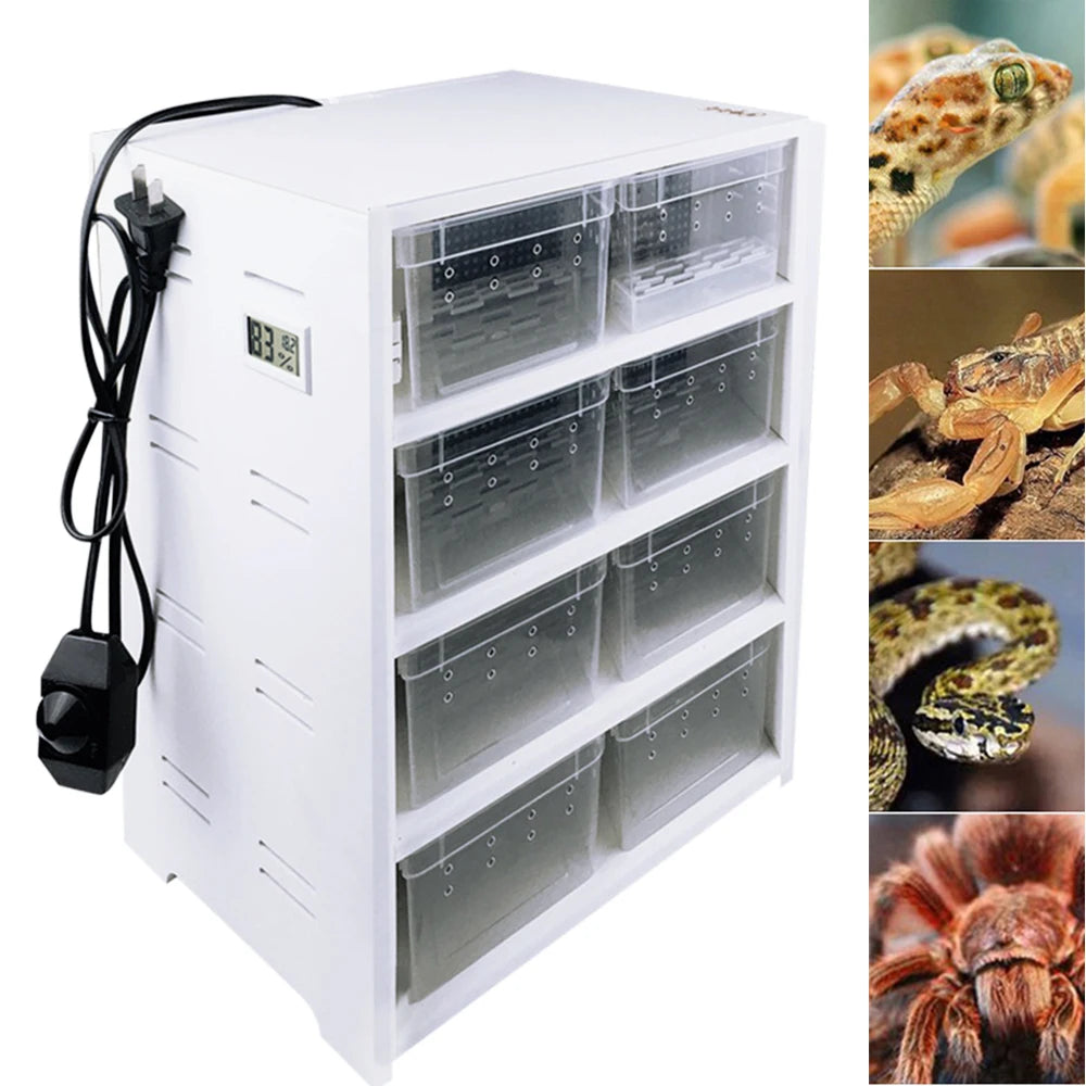 LOYALHEARTDY 8 Grid Reptile Enclosure Cage Gecko Lizard Pet Snake Terrarium Fish Tank Spider Insects Breeding Box+Heating Pad