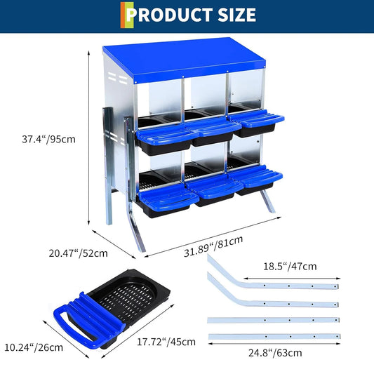 2-Tier Heavy Duty Metal Chicken Nesting Box 6/8/10 Compartment Roll Away Waterproof Roof Rust-Resistant Hen Coop Nest
