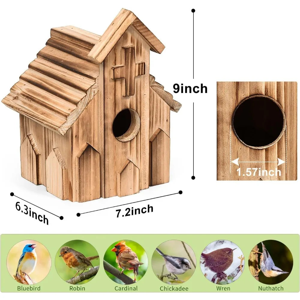 Church Birdhouse for Outside, Wooden Hanging Bird Houses, Weather-Resistant Garden Decor for Bluebird,Sparrow,Finch,Cardinal, Ou