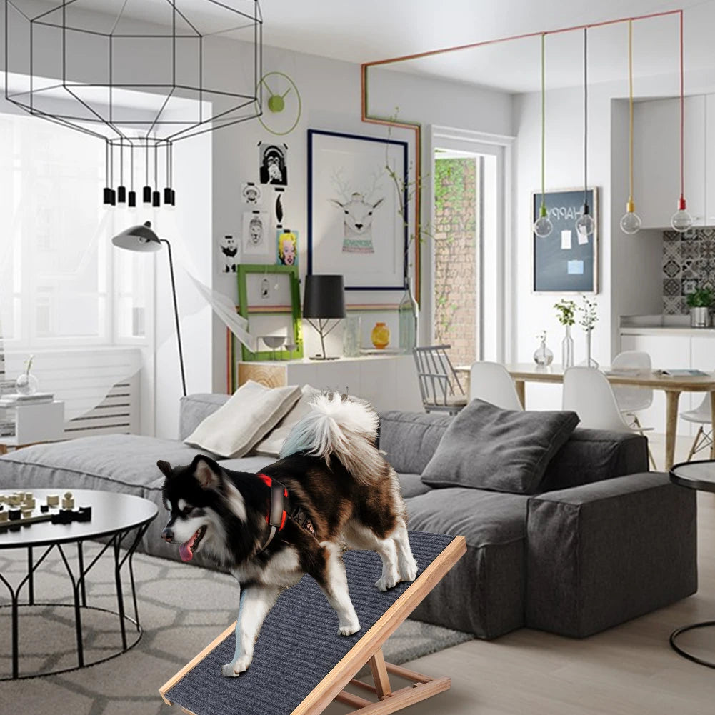 Pet Dog Ramp Ladder Natural Pine Wooden Lightweight Folding Anti-skid Adjustable 2 Height Climbing Ladder