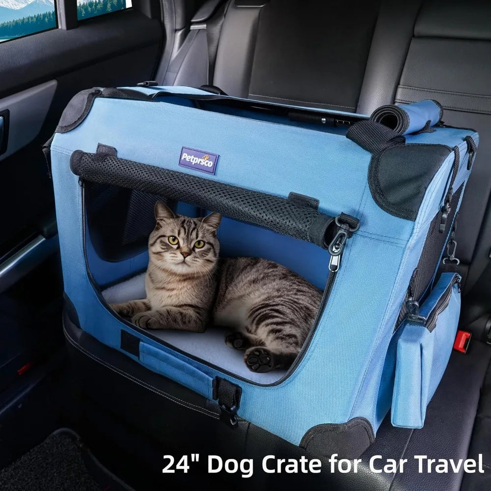 Portable Collapsible Dog Crate, Travel Dog Crate 24x17x17 with Soft Warm Blanket and Foldable Bowl for Large Cats & Small Dogs