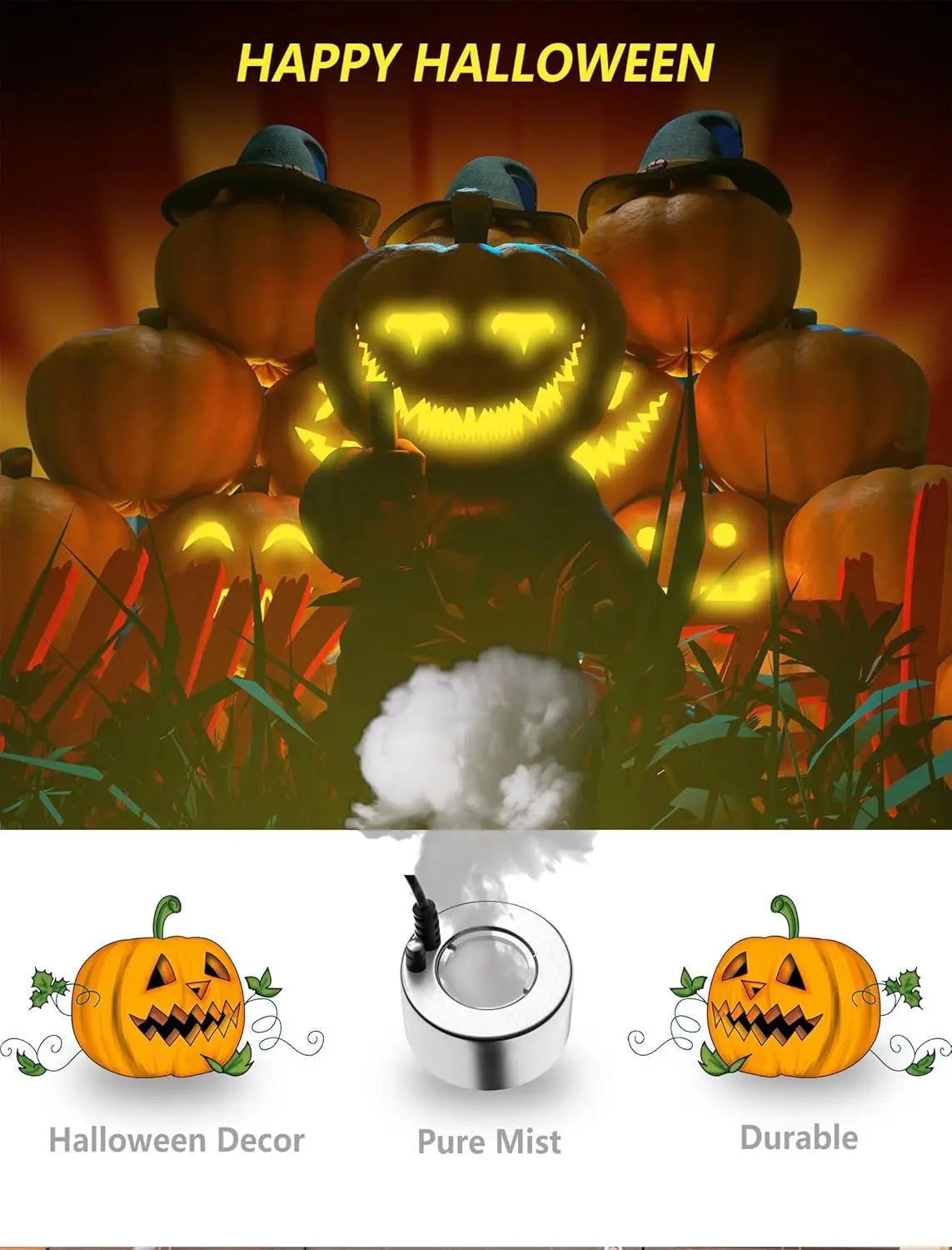 UltraMist Maker Portable Reptile Fogger, Indoor Fountain Humidifier, Mini Halloween Cauldron Fog Machine