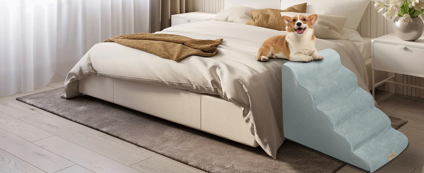 Dog Ramp Step Stairs 5 Steps Pet Stairs for High Beds and Sofa High-Density Sponge Foam Dog Steps with Removable Washable Cover