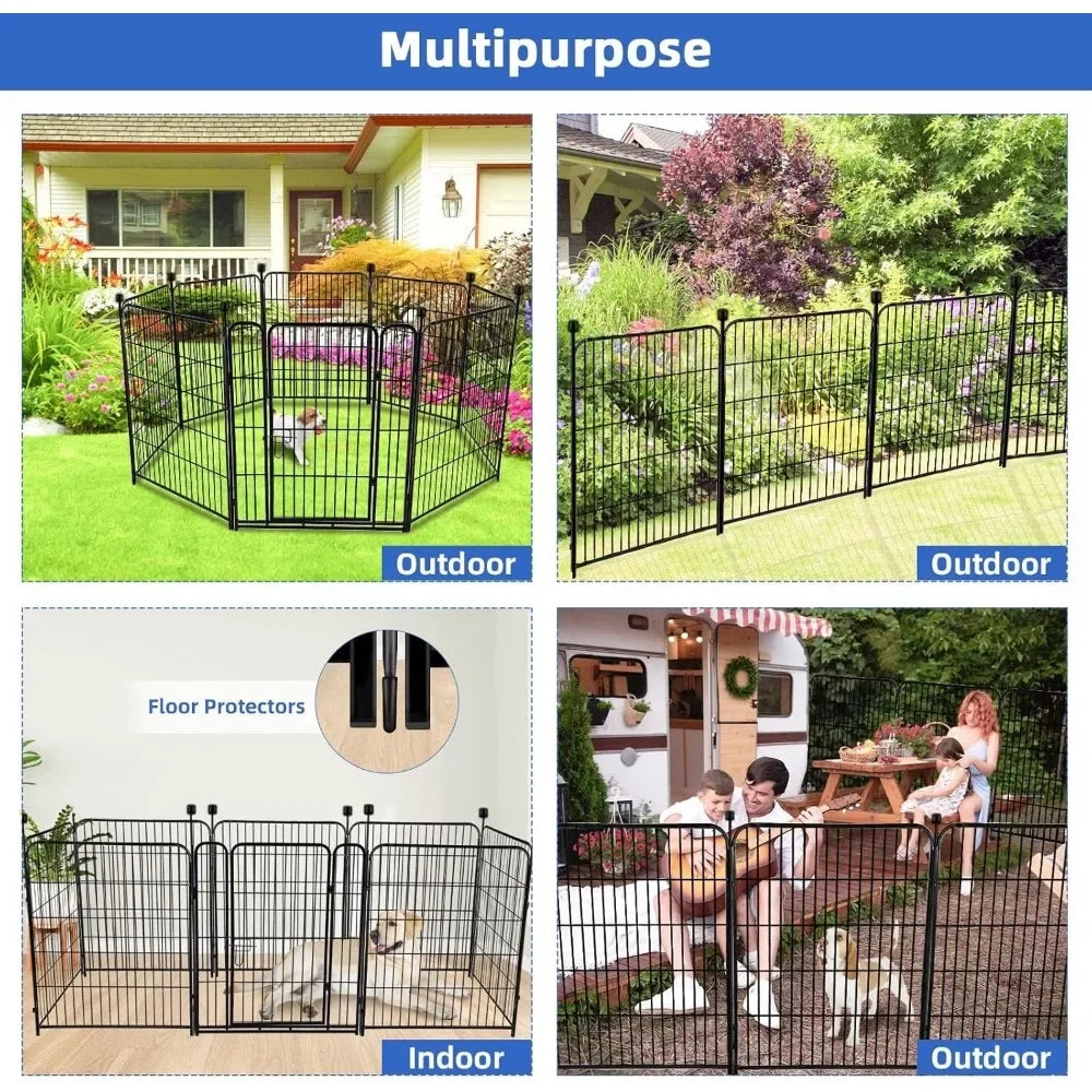 Tall Garden Fence, 48 Inch (H) 10 Pieces Heavy Duty Iron Metal Animal Fence, Indoor or Outdoor Dog Fence