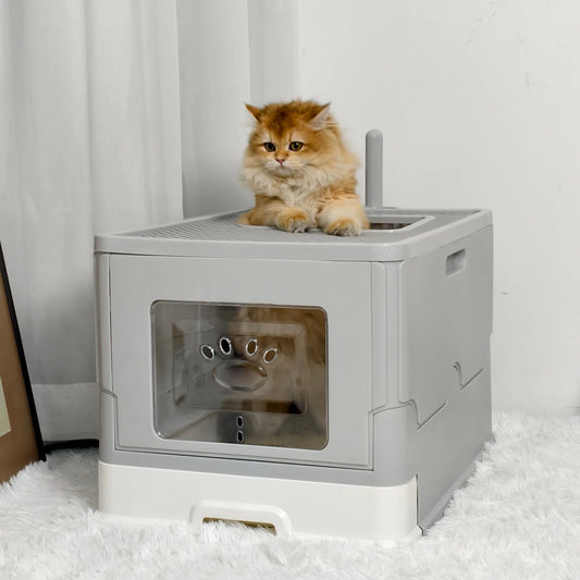 Extra Large Drawer Cat Litter Box with Scoop Anti-Leakage Front Entry Top Exit Kitty Toilet Tray Easy Clean