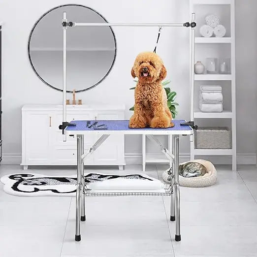 Adjustable Pet Grooming Table Heavy Duty with Arm Noose & Mesh Tray for Dog Cat Shower Table Maximum Capacity