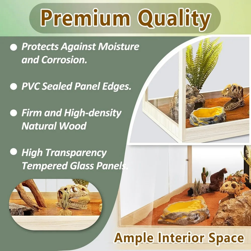 Bearded Dragon Habitat: 81 Gallon Glass Enclosure with Mesh Lid and Sliding Front Door for Reptiles