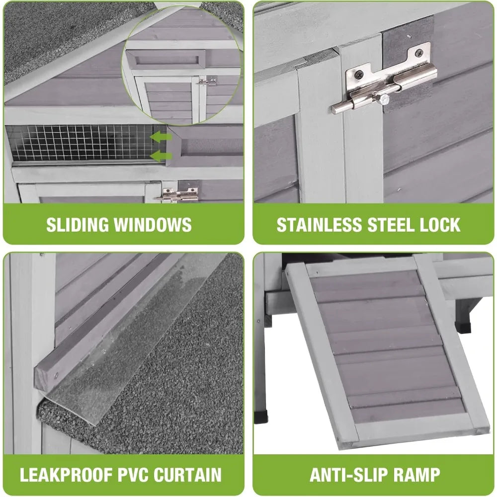 Outdoor Chicken Coop with Nesting Box, Weatherproof Hen House with Leakproof Pull-Out Tray, Oenable Roof, Poultry Coop