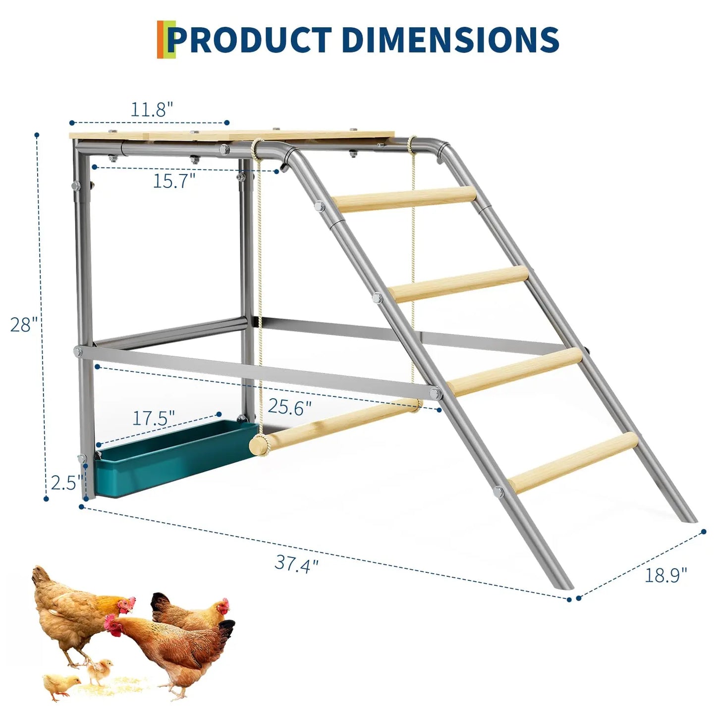 Multi-Tier Chicken Roost Galvanized Steel Perch With Wooden Rungs Durable Poultry Ladder For Hens Indoor Outdoor Coop Accessory