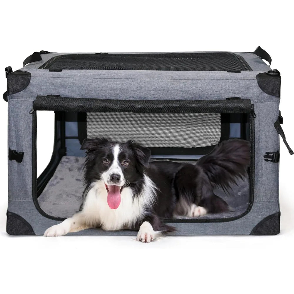 Soft Collapsible Dog Crate - 24 Inch Portable Soft Sided Travel Dog Crates for Small Dogs, 4-Door Foldable Dog Carrier, Pe