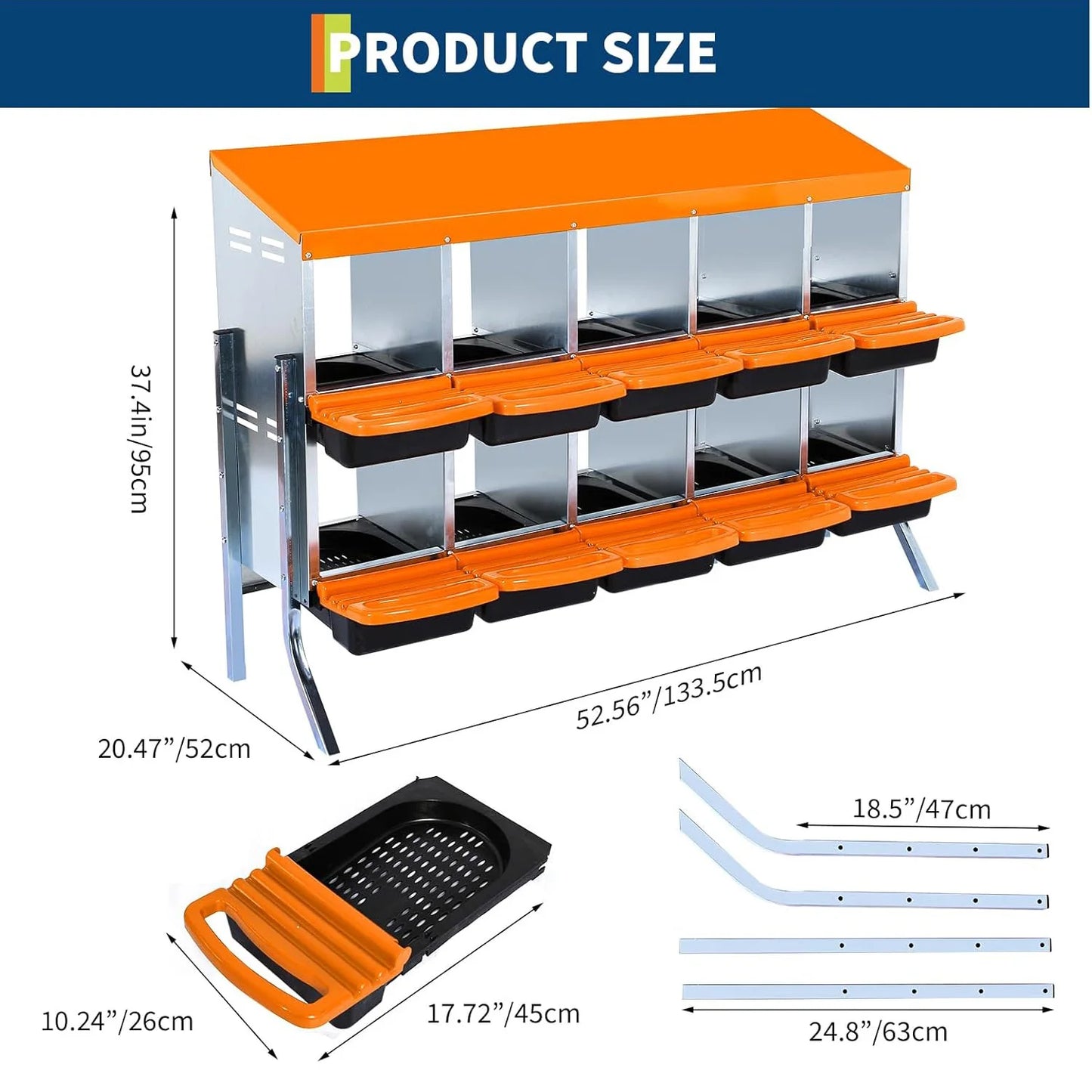2-Tier Heavy Duty Metal Chicken Nesting Box 6/8/10 Compartment Roll Away Waterproof Roof Rust-Resistant Hen Coop Nest