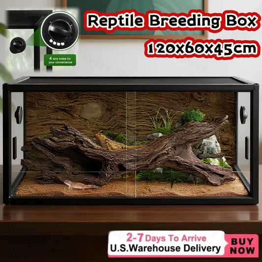 Reptile Tank Terrarium Glass Enclosure with Sliding Door & Mesh Top Secure Low Stress Habitat for Bearded Dragon Gecko Snake