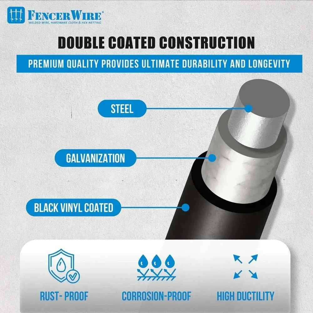 1.5-Inch Black Vinyl Coated Welded Wire Mesh, 16 Gauge for Home and Garden Fencing, Animal Protection