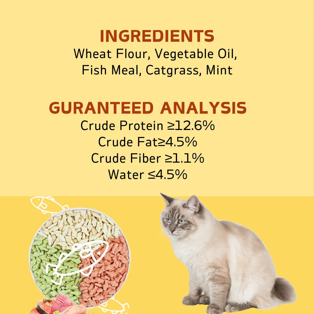 Cat Fish Shape Biscuit, Cat Treats for Hairball Support and Teeth Cleaning, Chicken Flavored Hairball Treats for Cats