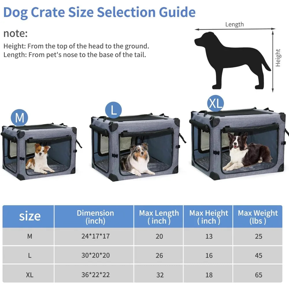 Soft Collapsible Dog Crate - 24 Inch Portable Soft Sided Travel Dog Crates for Small Dogs, 4-Door Foldable Dog Carrier, Pe